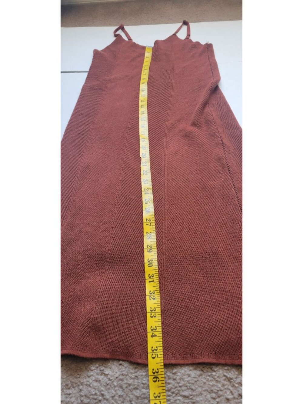 Freshman 1966 terracotta ribbed knit midi dress a classic V-neckline Size M - Picture 9 of 10